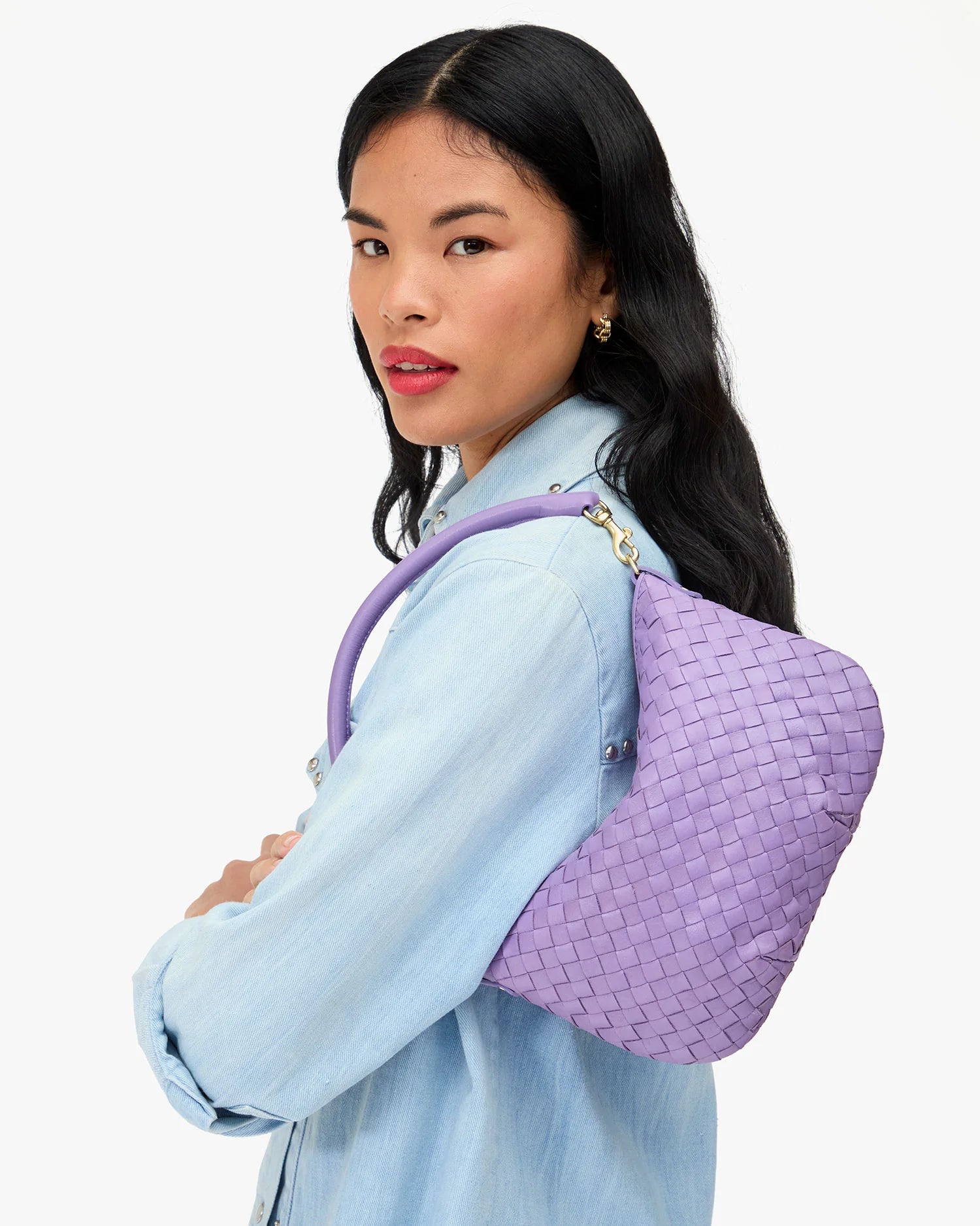 Clare V. Petit Moyen Messenger Medium Woven Diagonal Jacaranda