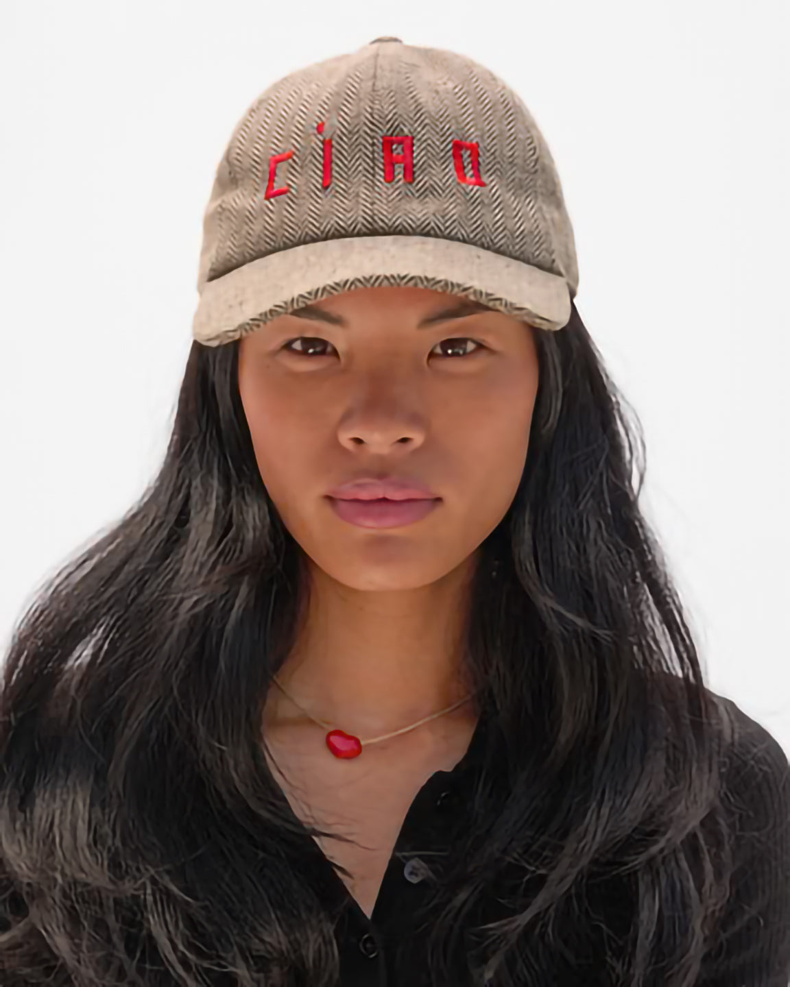 Clare V. Wool Baseball Hat - Embroidered Ciao In Taupe