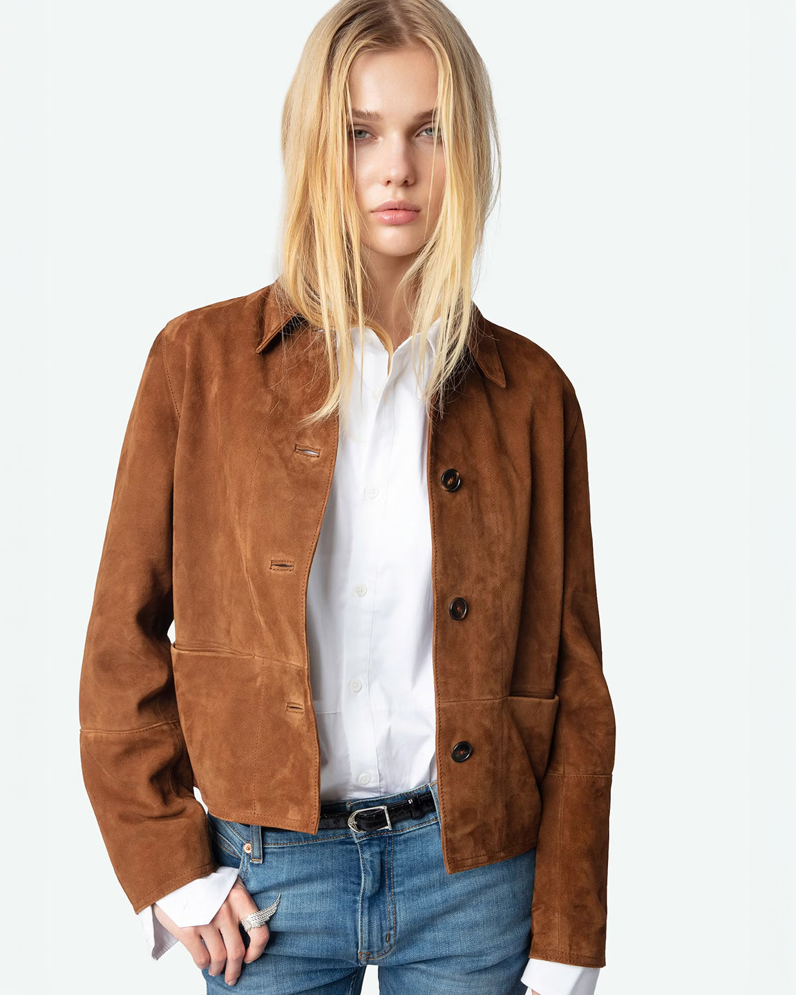 Zadig & Voltaire Lessa Suede Jacket in Cognac