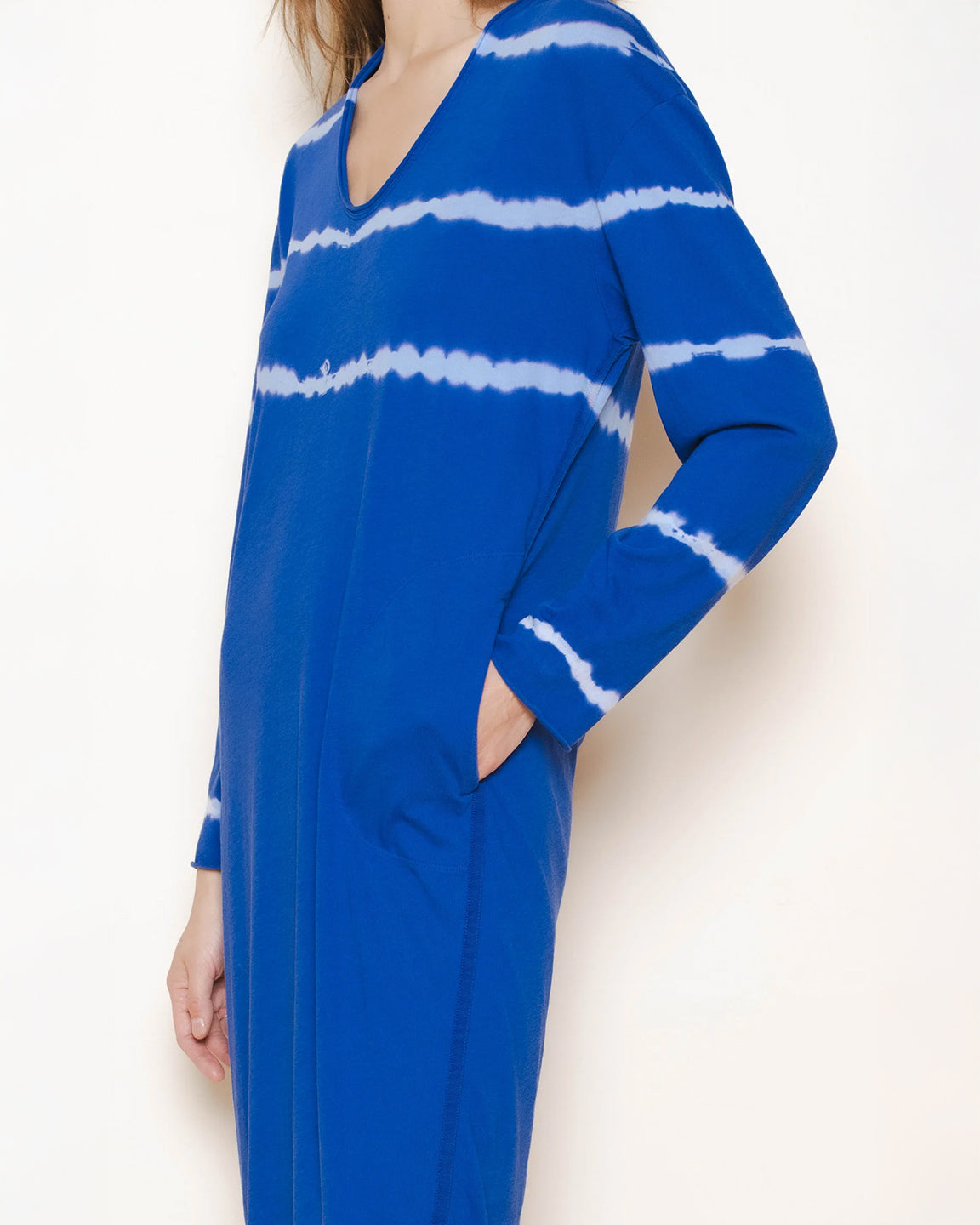 Raquel Allegra LS Cocoon Dress in Halo Stripe Indigo