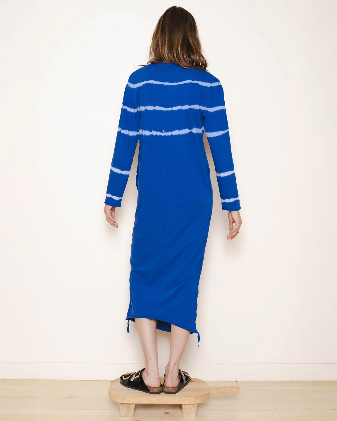 long sleeve cocoon dress Raquel Allegra LS Cocoon Dress in Halo Stripe Indigo