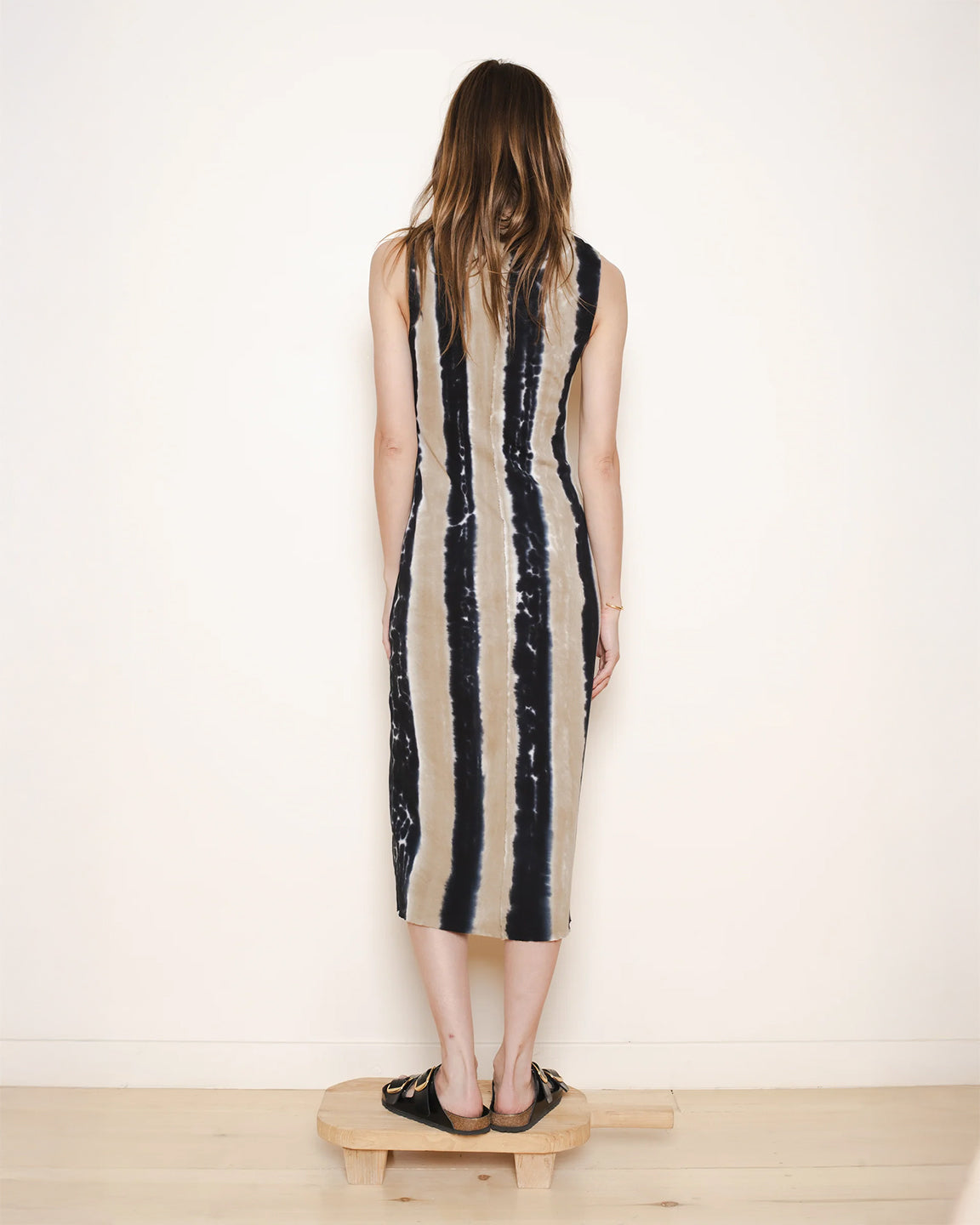 Raquel Allegra Column Midi Dress in Neutral Stripes