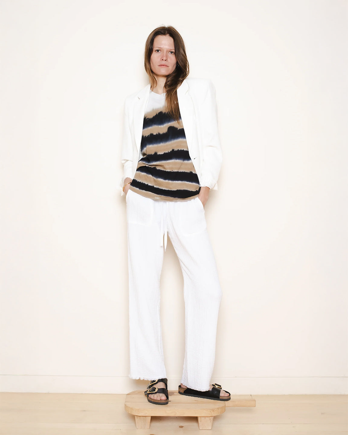 Raquel Allegra Betty Tee in Neutral Stripes