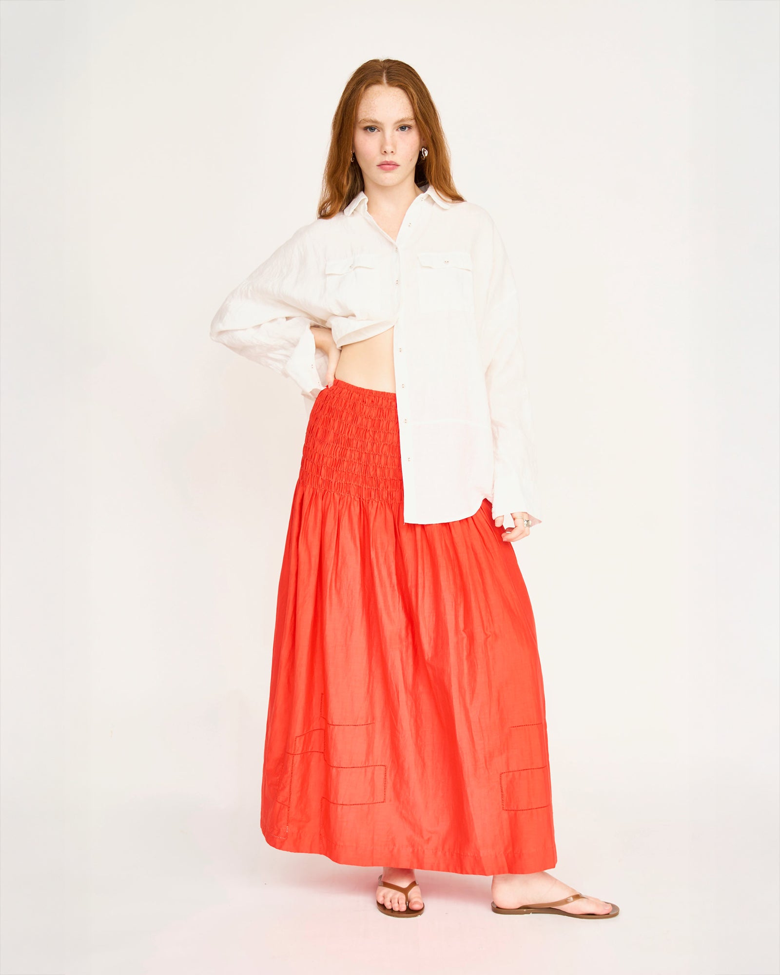 Mirth Savannah Smocked Skirt in Chili