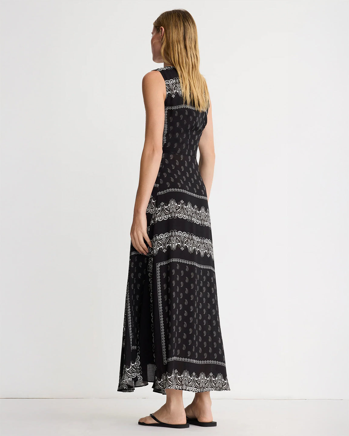 Smythe Drawstring Maxi Dress in Black Bandana