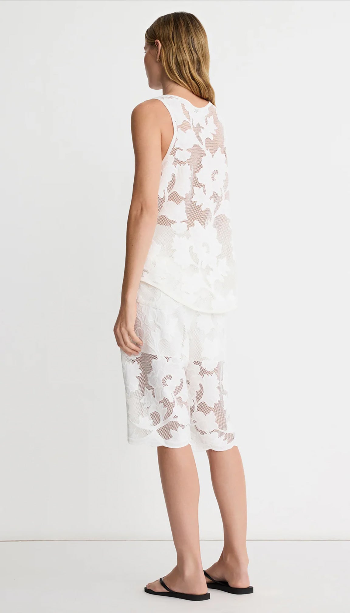 Smythe Shirttail Tank in White Applique