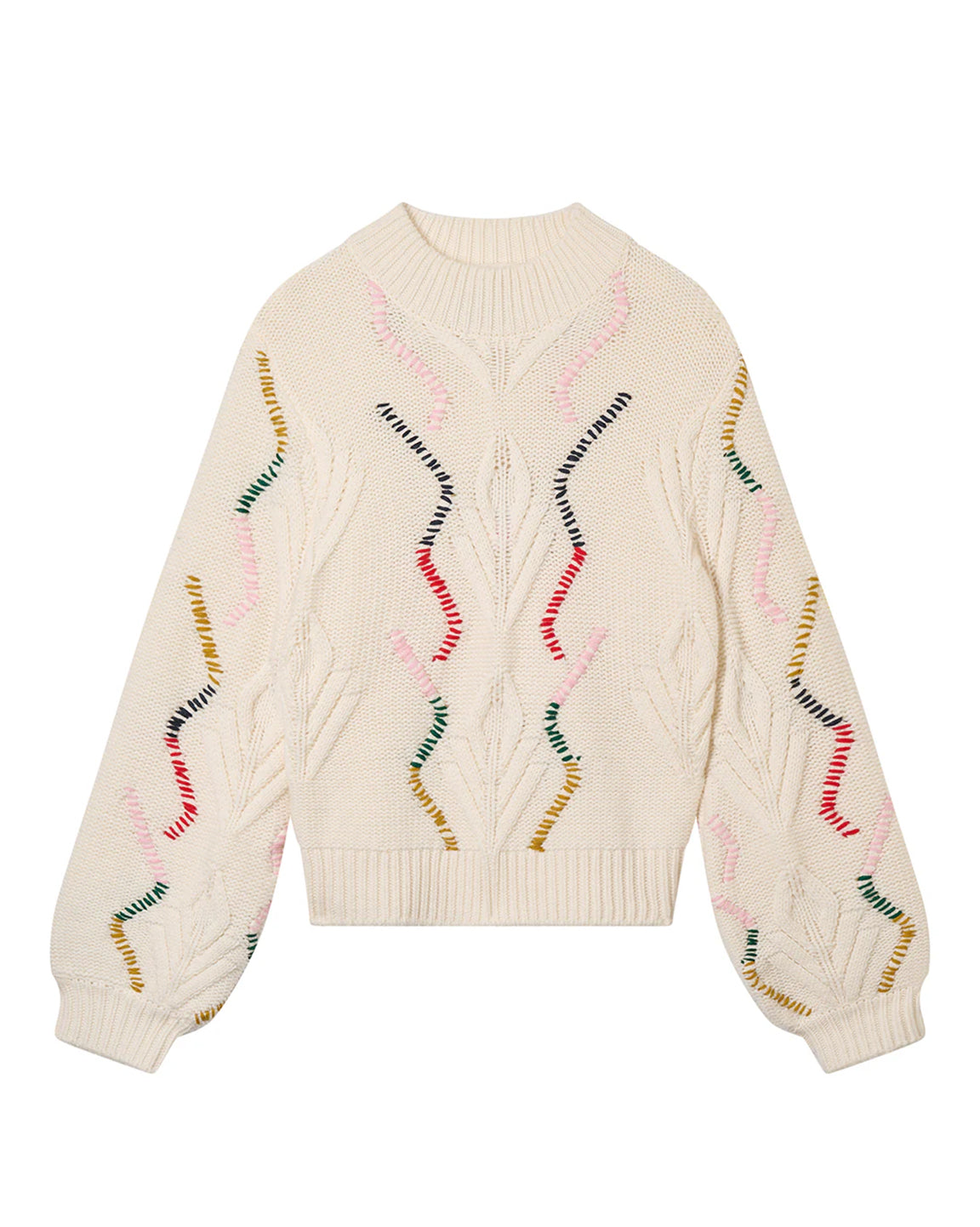 Jumper 1234 Overstitch Cable Turtle in White Alyssum