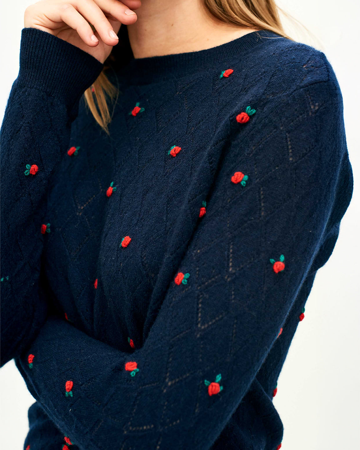 Jumper 1234 Fancy Floral Crew New Navy Embroidered Flowers