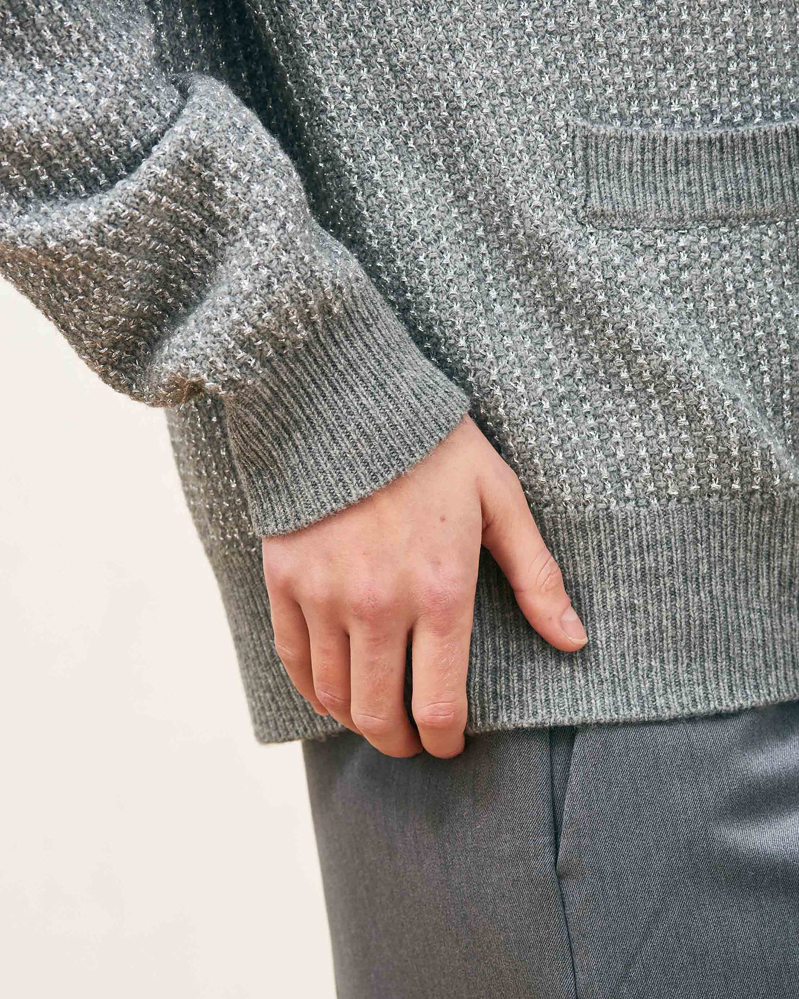 Jumper 1234 Lurex Birdseye Cardigan In Cloudy Silver