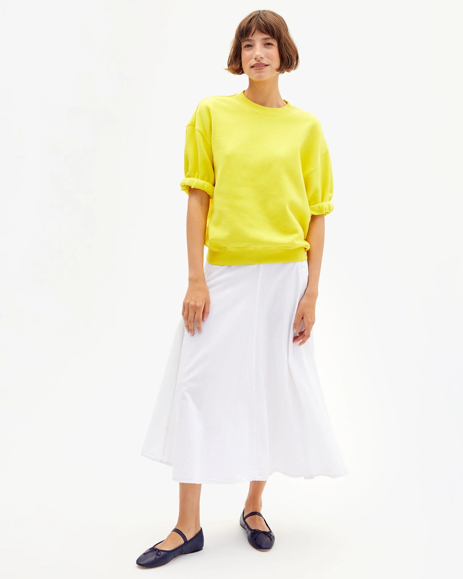 Clare V. Short Sleeve Oversized Sweatshirt in Citron