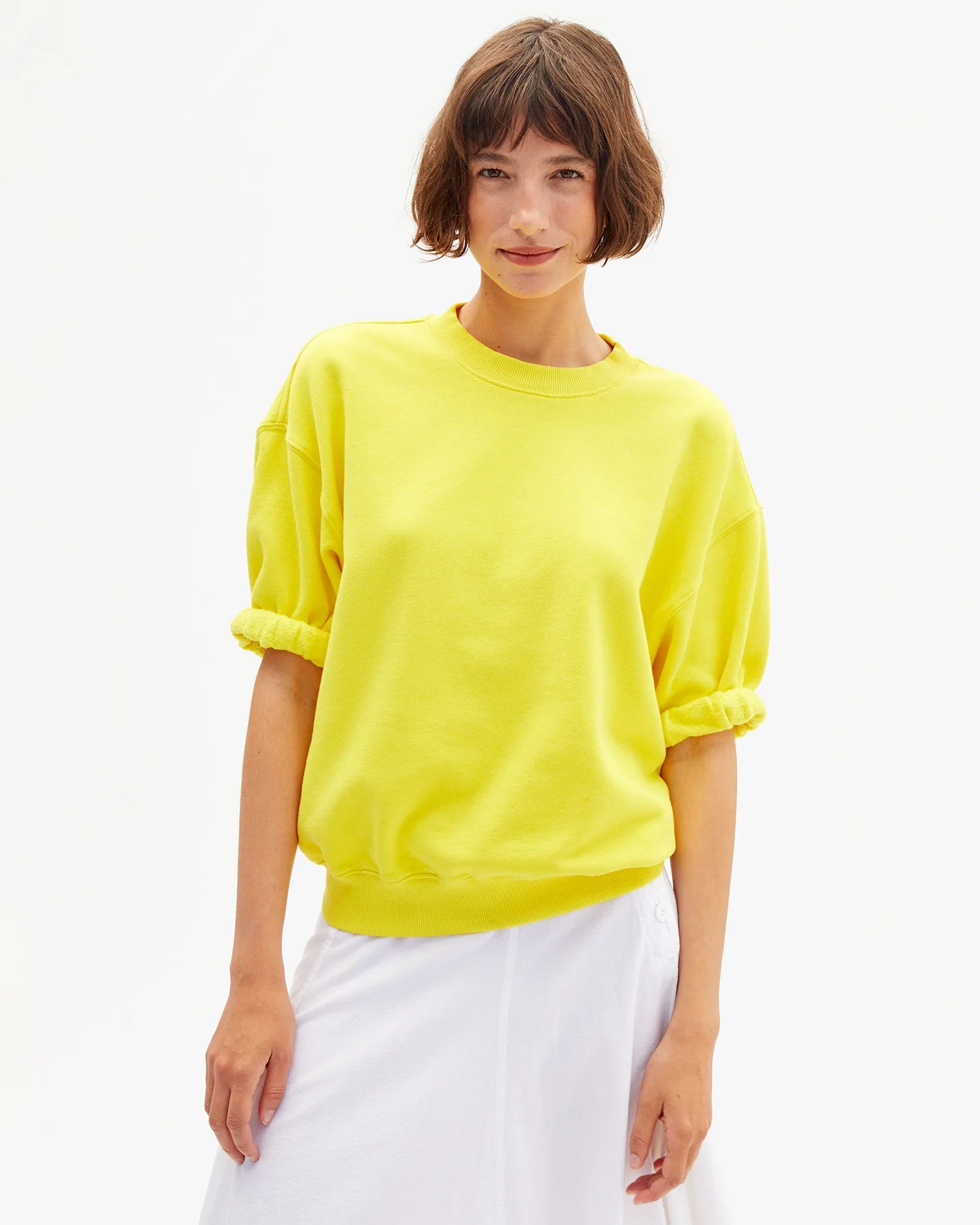 Clare V. Short Sleeve Oversized Sweatshirt in Citron