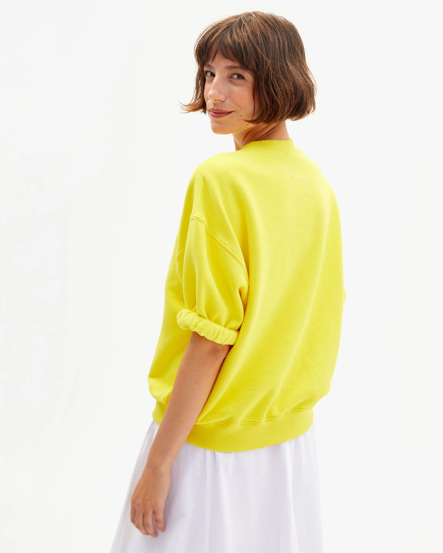 Clare V. Short Sleeve Oversized Sweatshirt in Citron