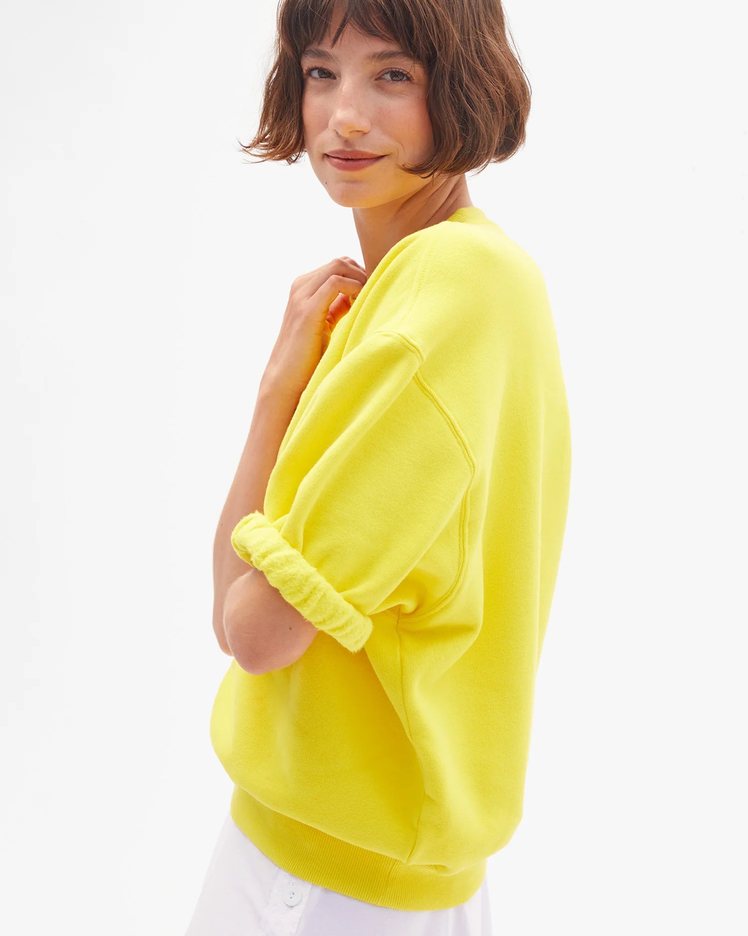 Clare V. Short Sleeve Oversized Sweatshirt in Citron