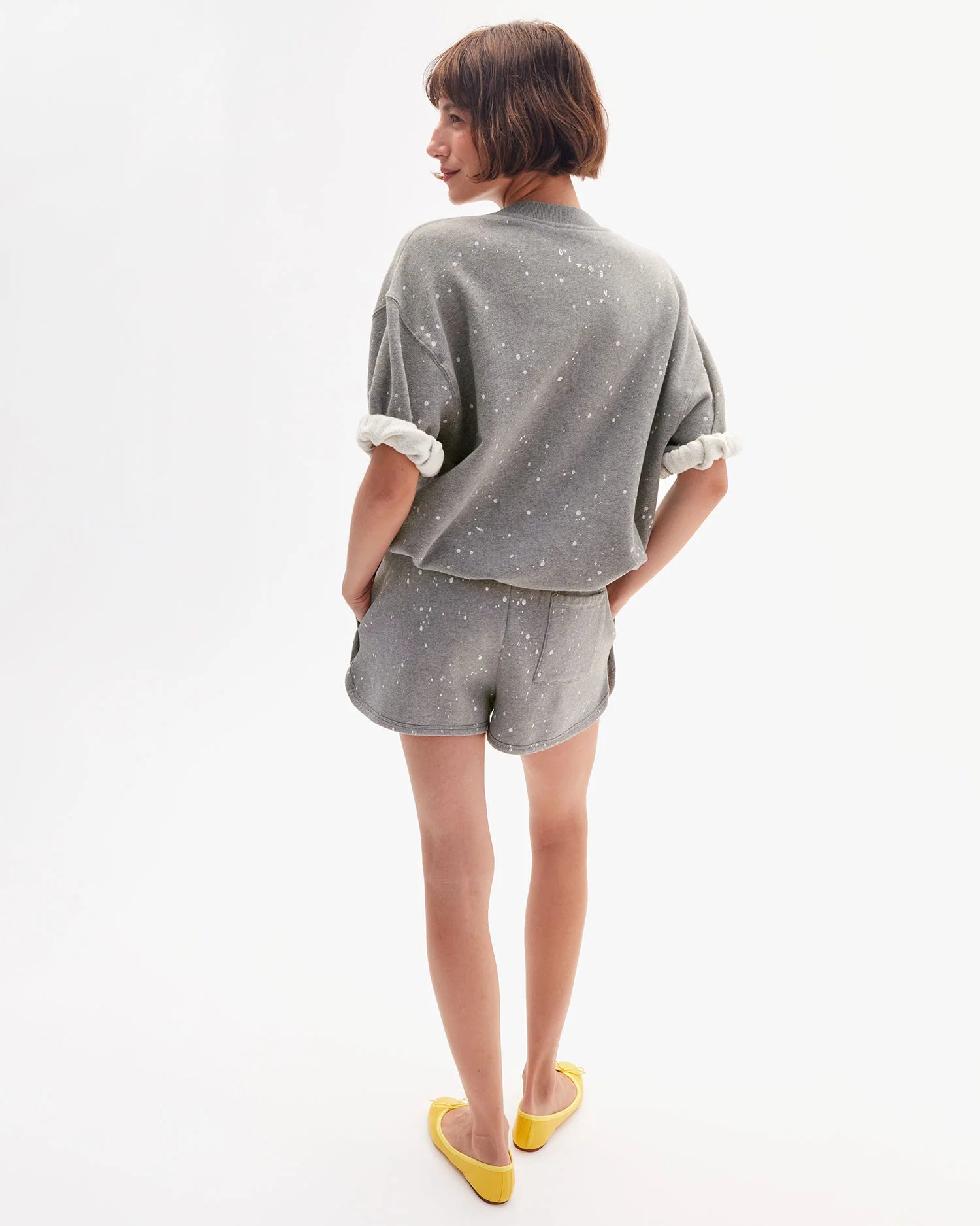 Clare V. Le Jogging Shorts in Grey Melange Splatter