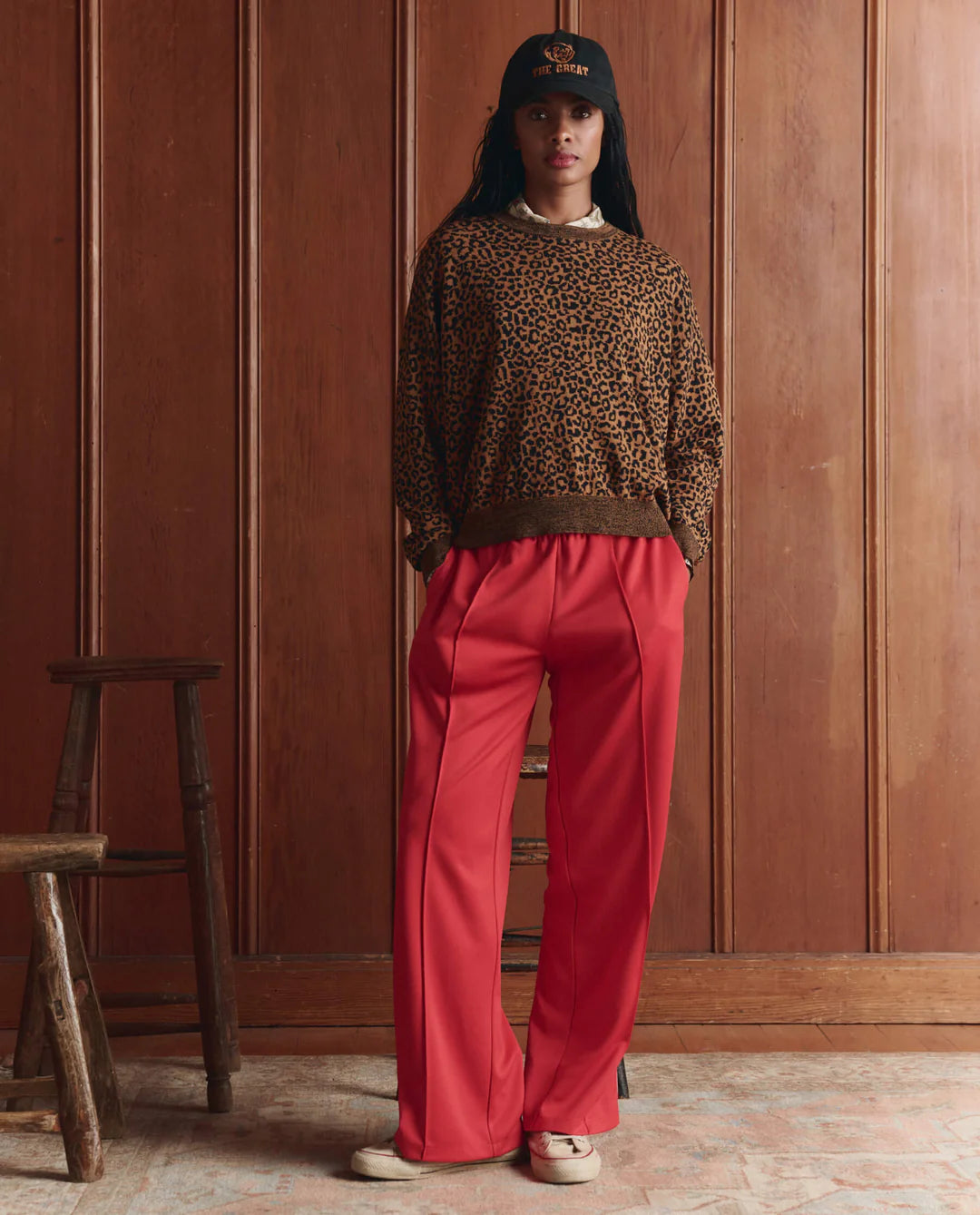 The Great. The Wide Leg Track Pant in Poppy Red or Robin Blue