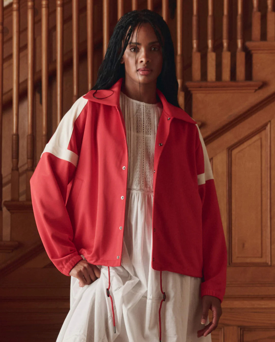 The Great. The Trainer Jacket in Poppy Red or Sky Blue