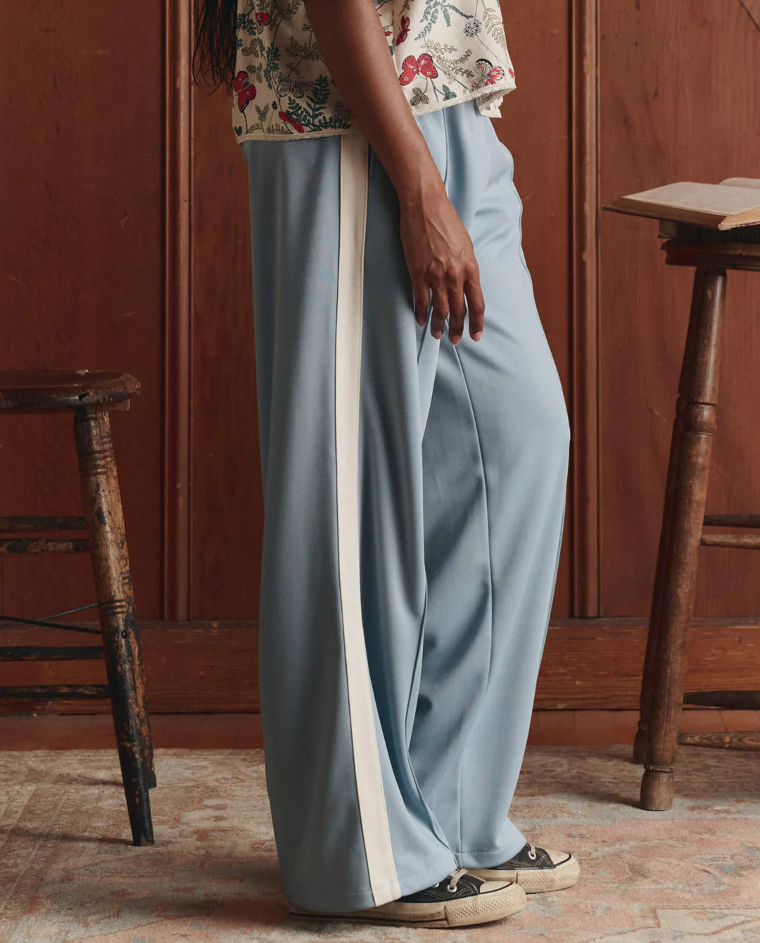 The Great. The Wide Leg Track Pant in Poppy Red or Robin Blue