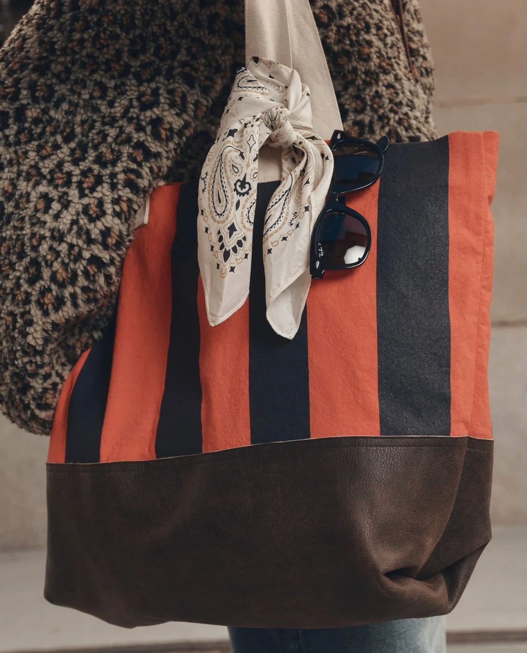 The Great. The Stripe Tote in Hot Red Prep