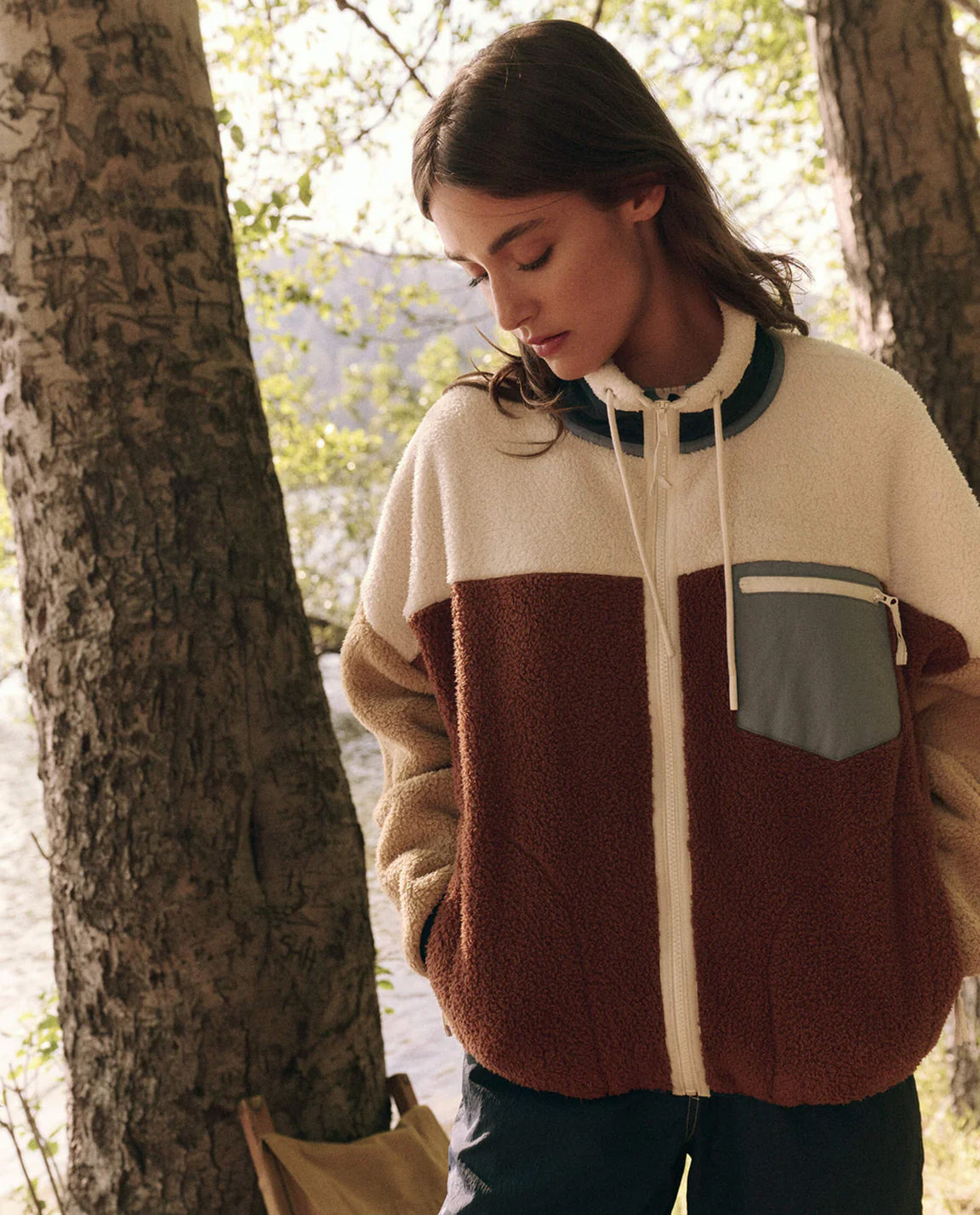 The Great. The Plush Terrain Full-Zip in Oakwood Colorblock