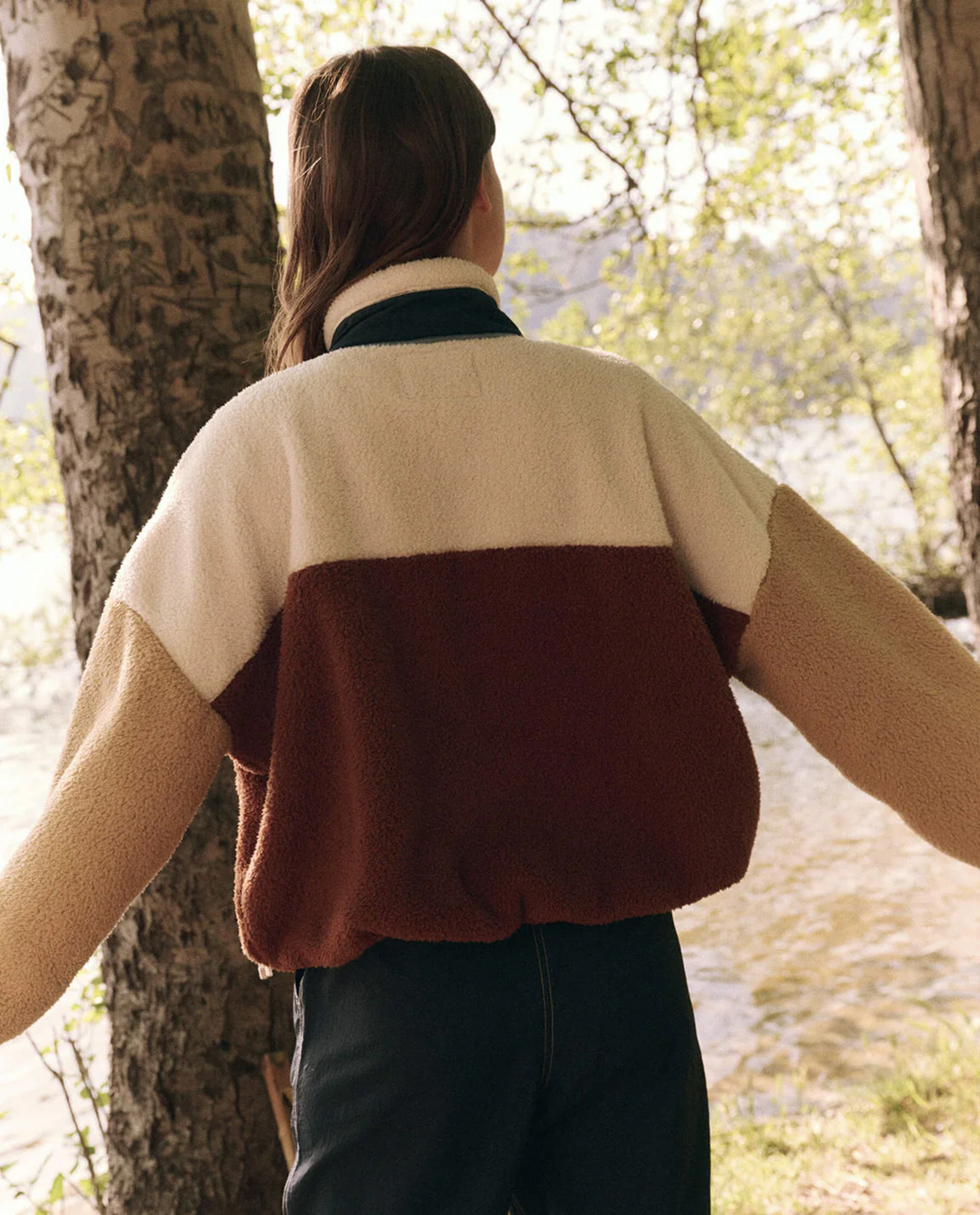 The Great. The Plush Terrain Full-Zip in Oakwood Colorblock