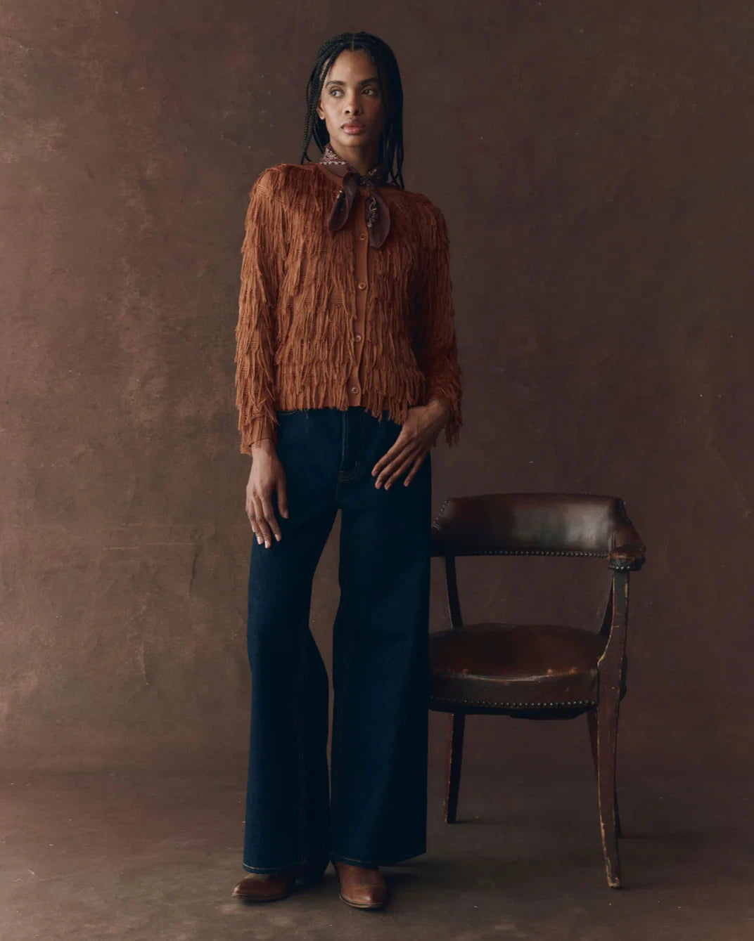The Great. The Fringe Cardigan in Bronze