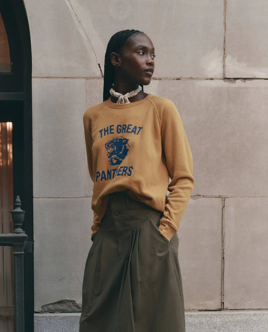 The Great. The Fleece Rookie Sweatshirt With Growling Panther Mustard