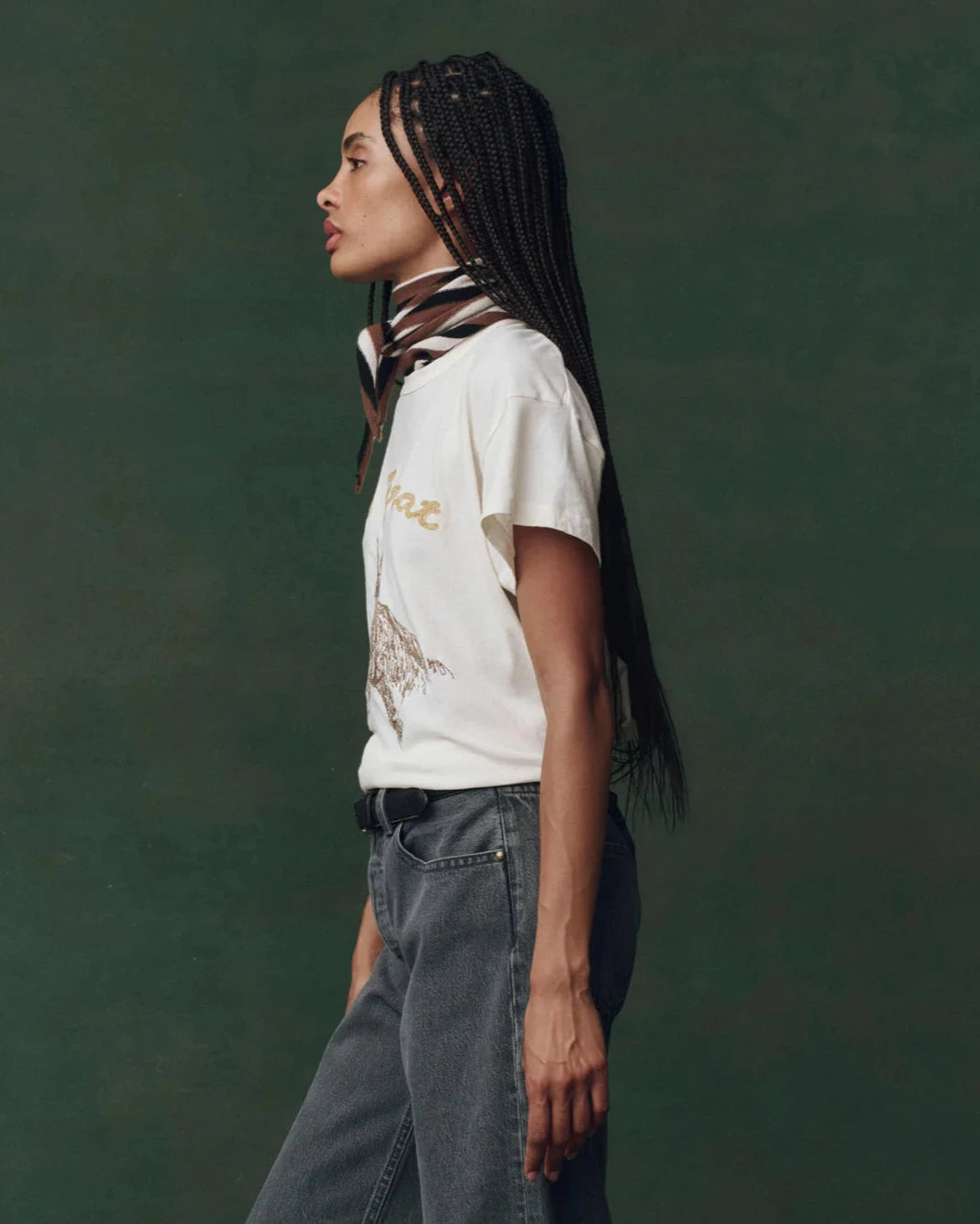 The Great. The Boxy Crew with Horse Embroidery in Washed White