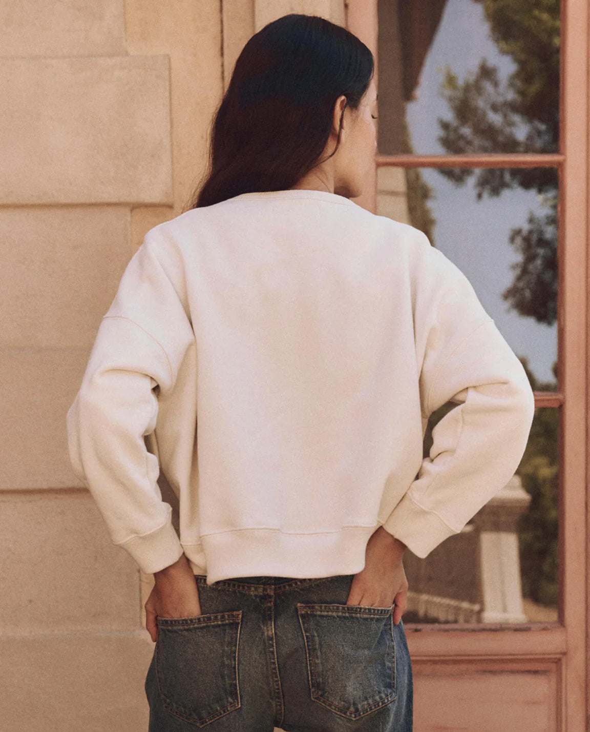 The Great. Floral Applique Teammate Sweatshirt Washed White