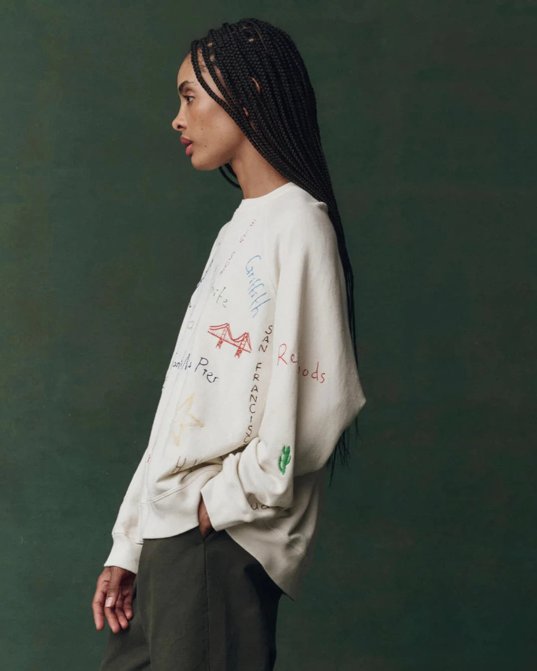 The Great. The Slouch Sweatshirt with Golden State Embroidery in Washed White