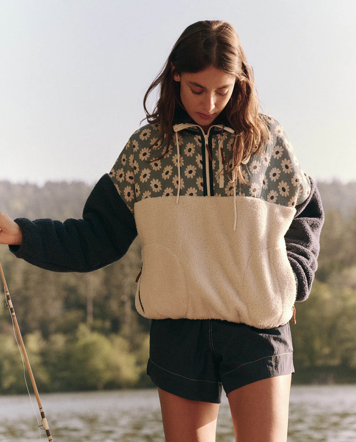 The Great. The Plush Terrain Half-Zip in Falling Daisy Colorblock