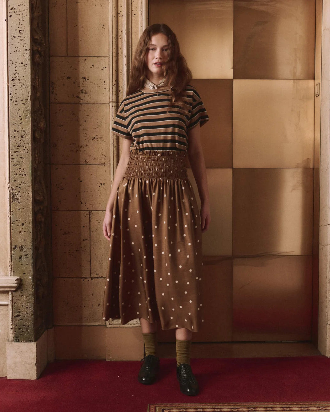 The Great. The Canary Skirt in Copper Bubble Dot