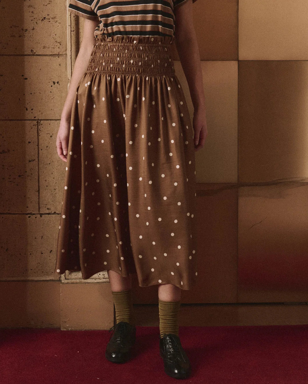 The Great. The Canary Skirt in Copper Bubble Dot