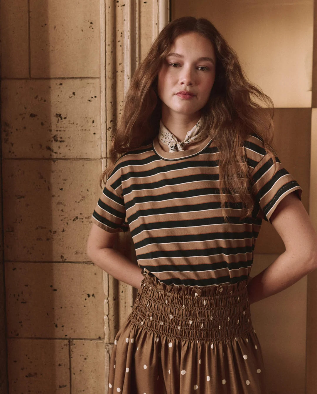 The Great. The Canary Skirt in Copper Bubble Dot