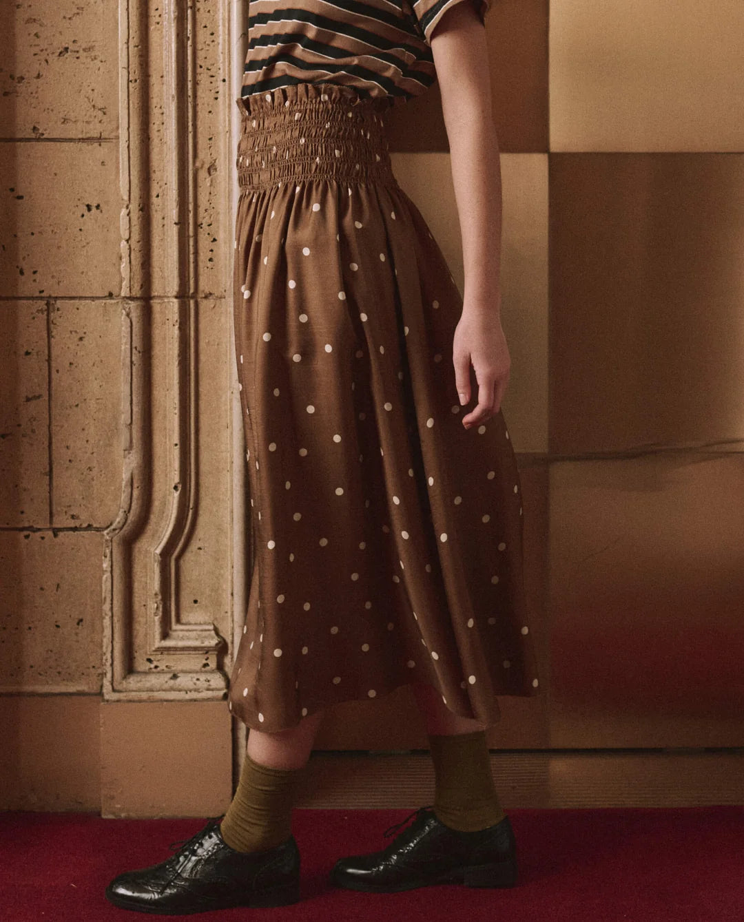 The Great. The Canary Skirt in Copper Bubble Dot