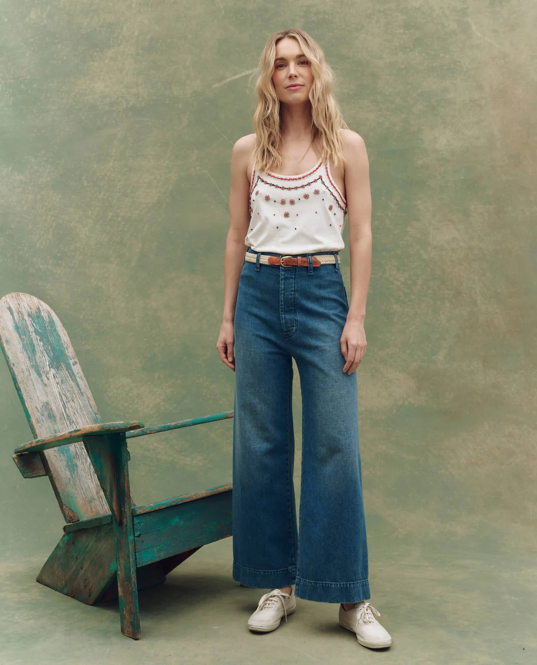 The Great. The Beaded Slim Tank in Washed White