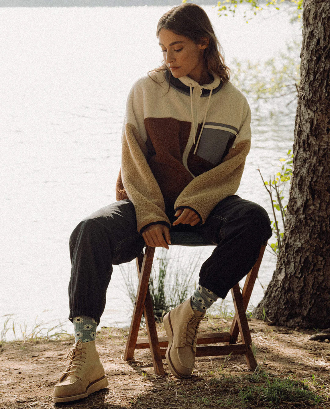 The Great. The Plush Terrain Full-Zip in Oakwood Colorblock
