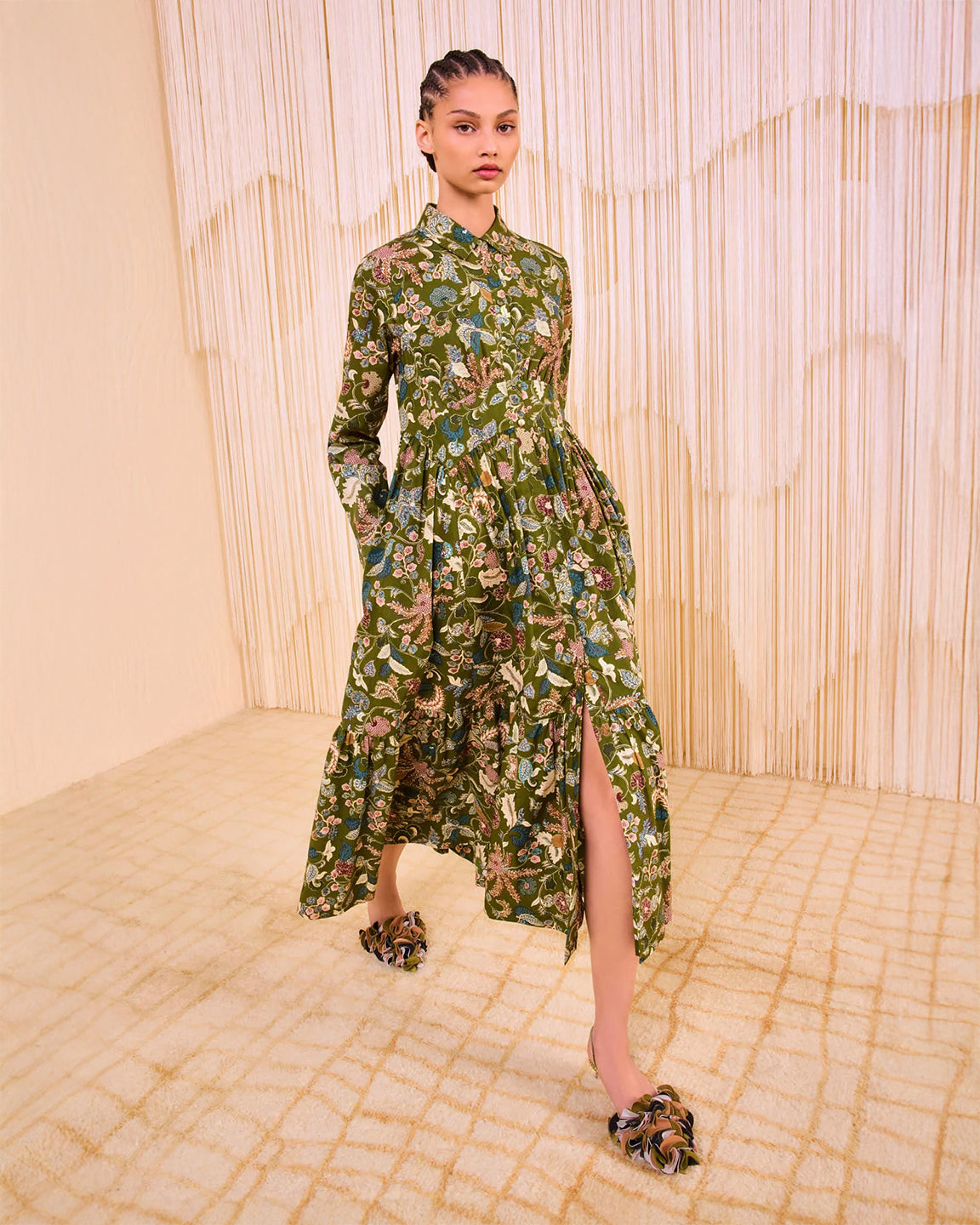 Ulla Johnson Eryn Long Sleeve Midi Dress in Lichen