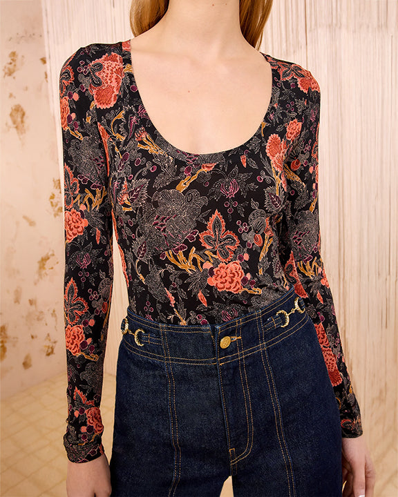 Ulla Johnson Aris Jersey Long Sleeve U-Neck Top In Night Lily