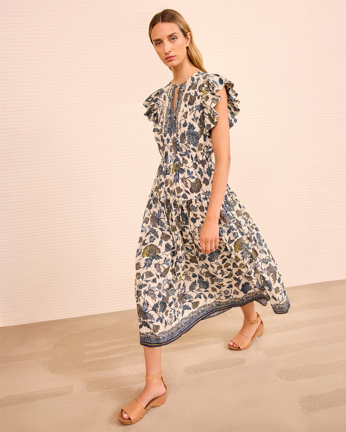 Ulla Johnson Kairi Flutter Sleeve Midi Dress in Porcelain