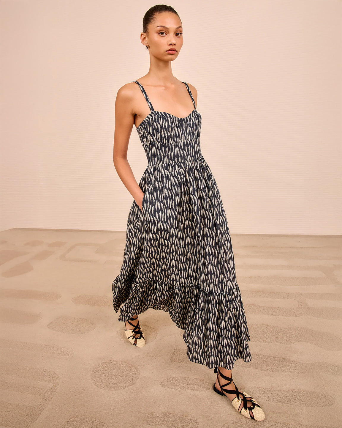 knee length dresses for ladies Nadine Cami Midi Dress - Porcelain