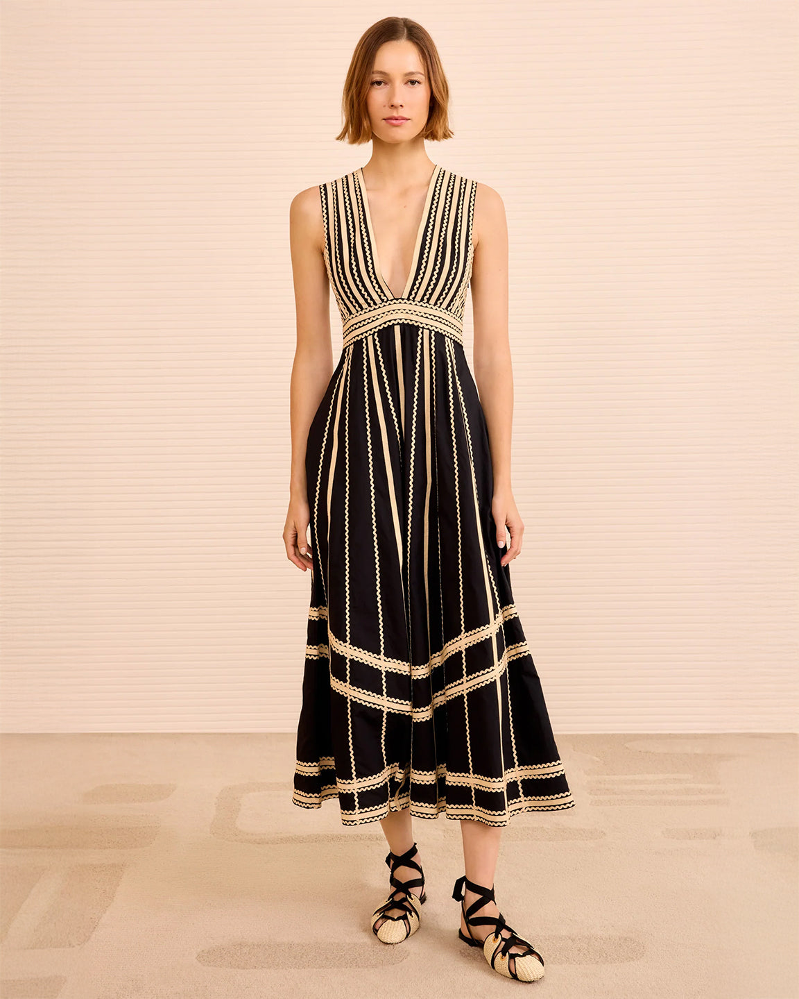 Ulla Johnson Palermo Deep V Midi Dress in Noir