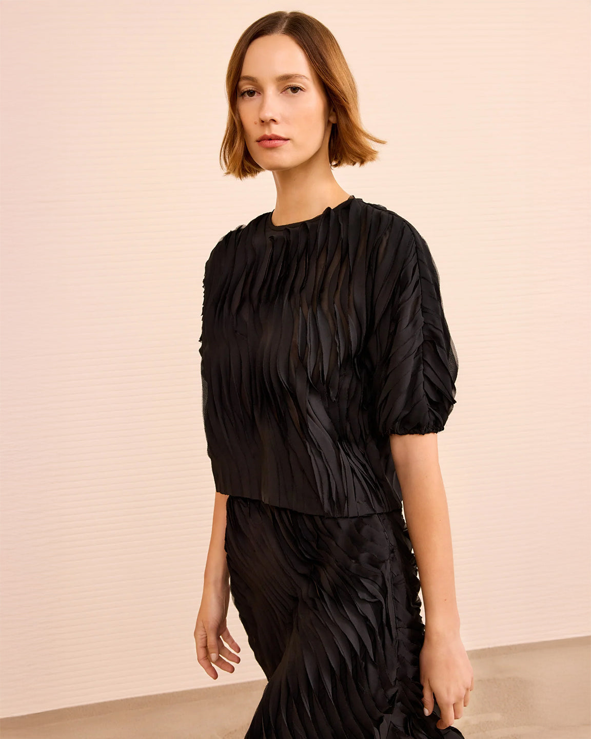 Ulla Johnson Vayda Short Sleeve Top in Noir