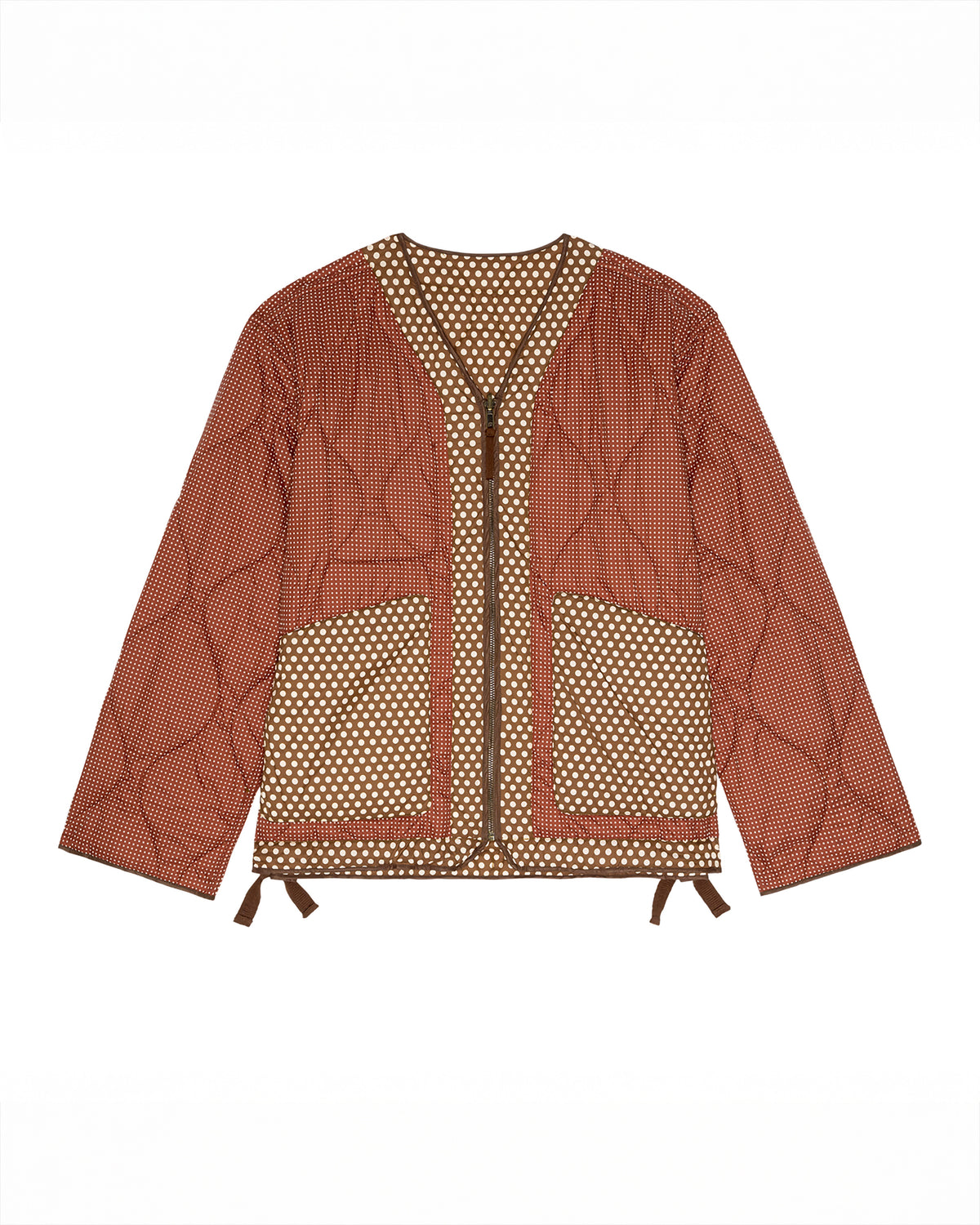 The Great. The Creek Reversible Zip Liner in Chocolate Dot & Maroon Dot