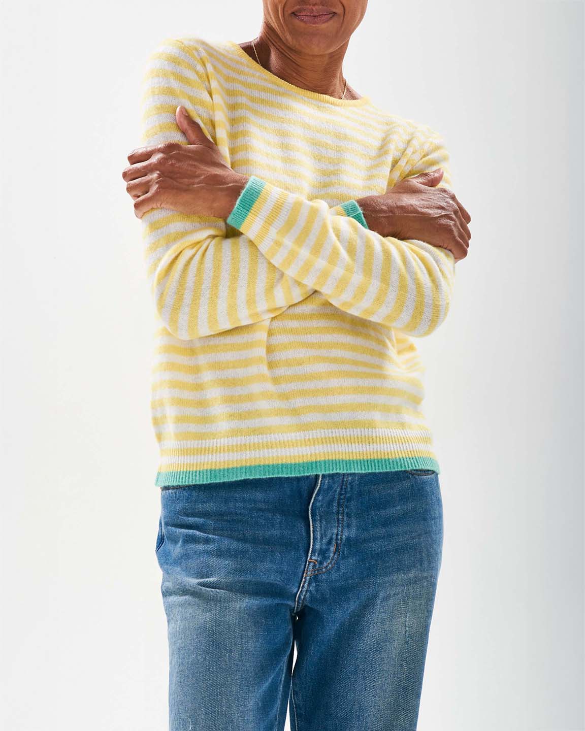 Jumper 1234 Tipped Little Stripe Crew in Light Yellow Lily and Mint