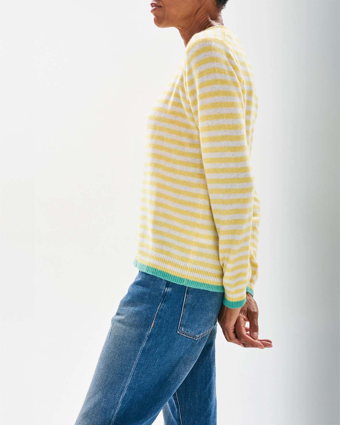 Jumper 1234 Tipped Little Stripe Crew in Light Yellow Lily and Mint