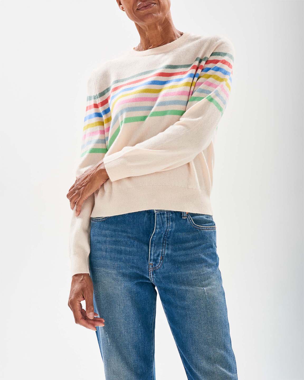 Jumper 1234 Stripe Block Crew in Multi Cream