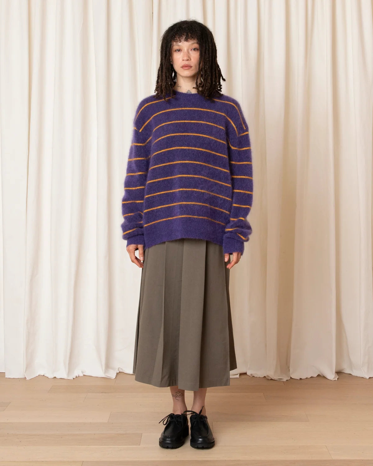 Ali Golden Oversized Mohair Pullover In Purple/Marigold Stripe