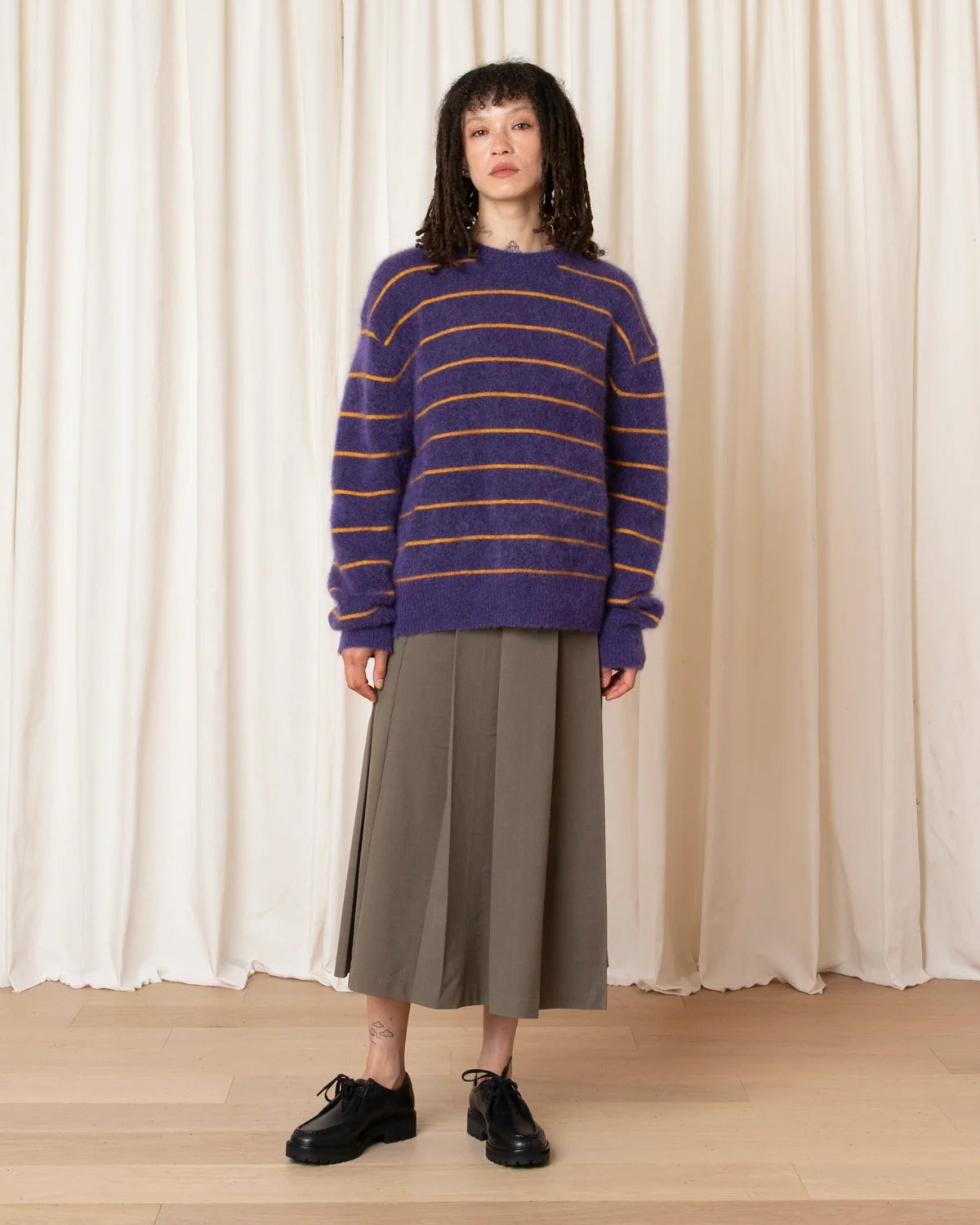 Ali Golden Oversized Mohair Pullover In Purple/Marigold Stripe