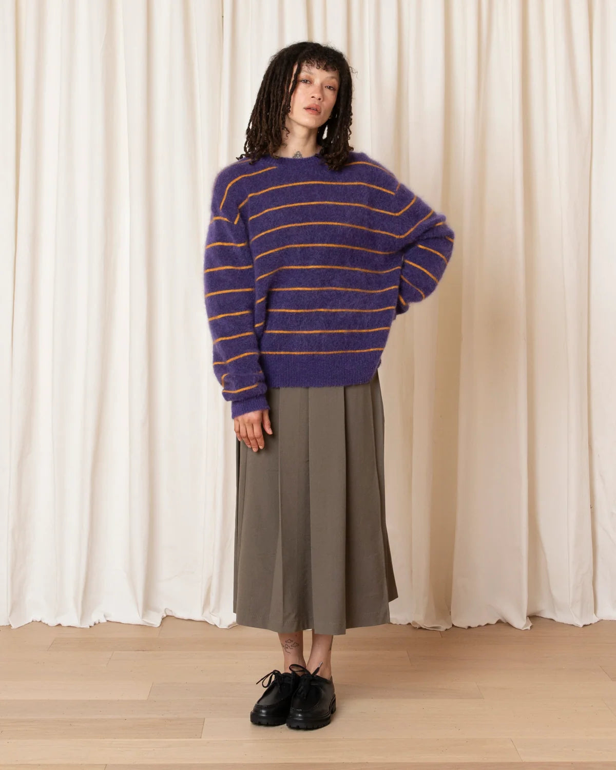 Ali Golden Oversized Mohair Pullover In Purple/Marigold Stripe