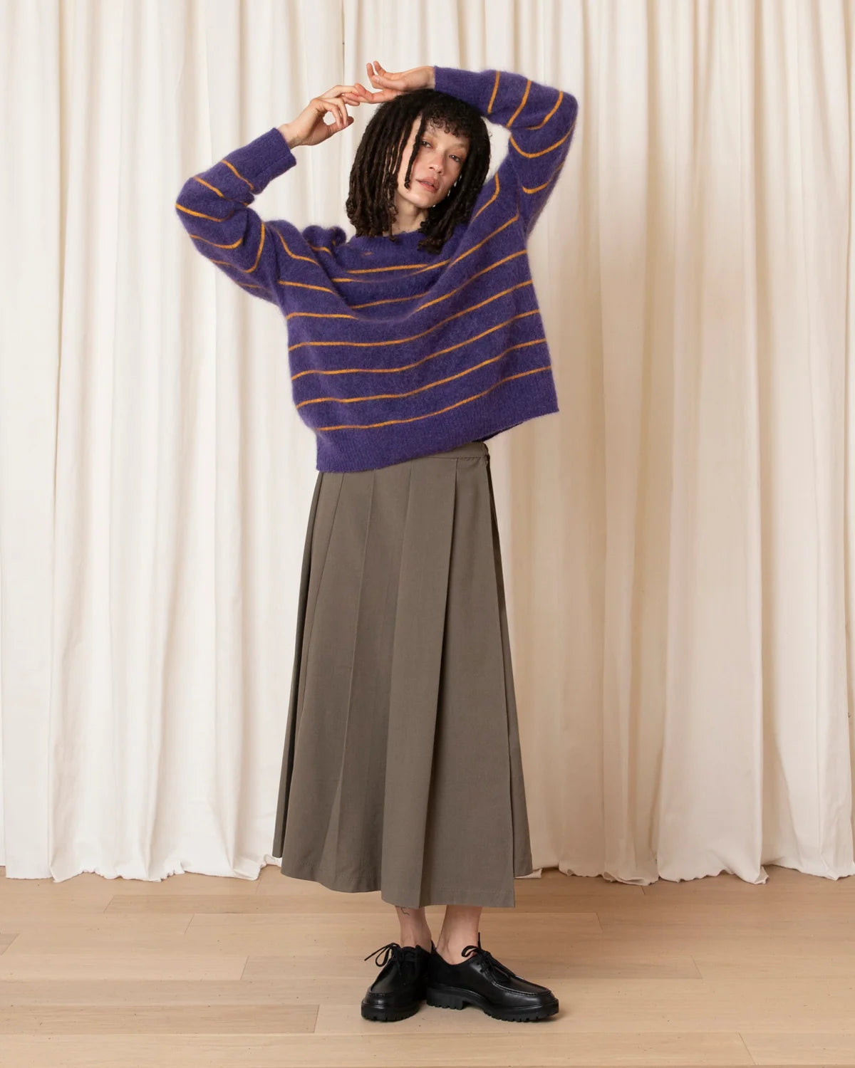 Ali Golden Oversized Mohair Pullover In Purple/Marigold Stripe
